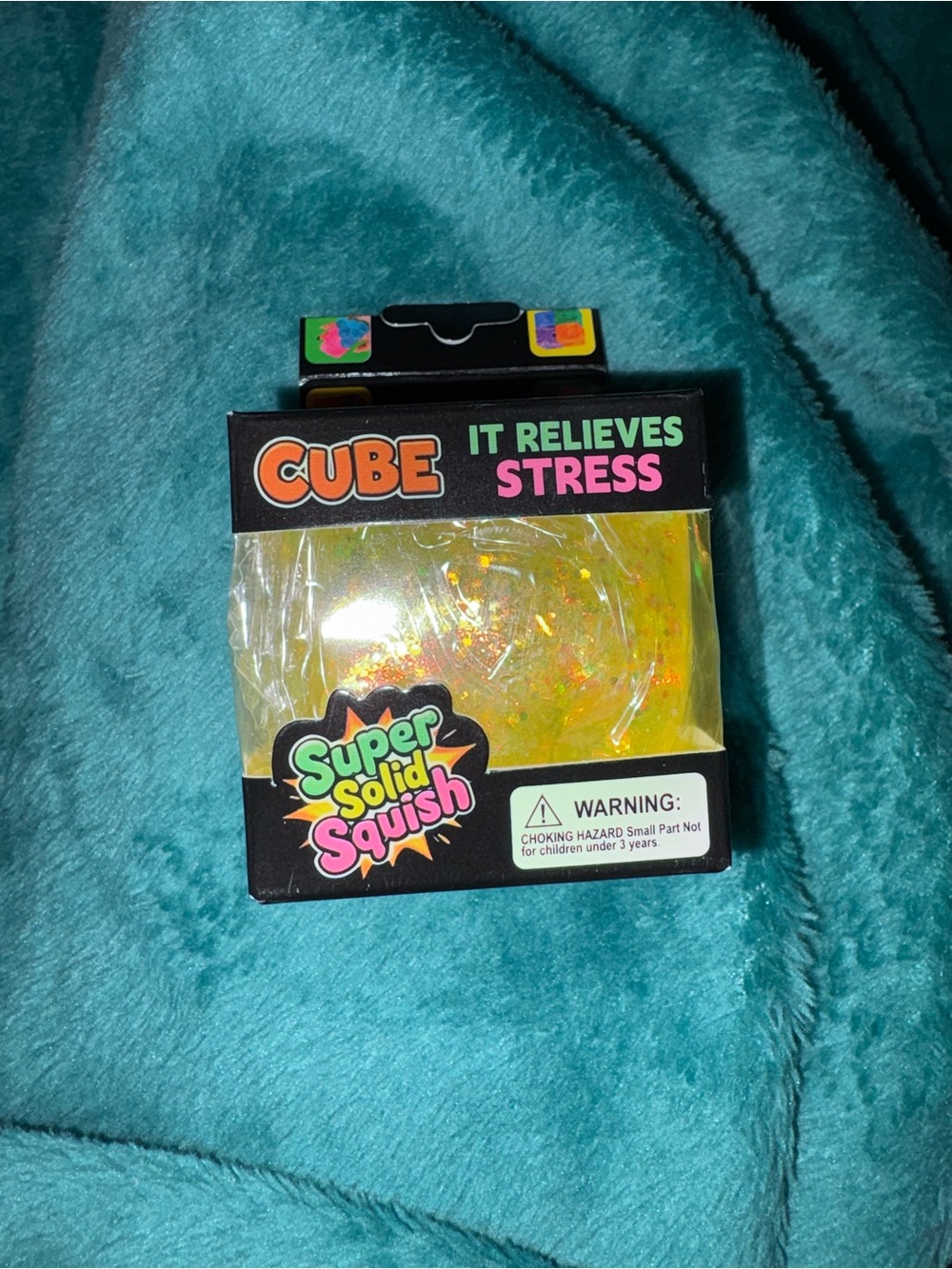 Cube Super Solid Squish Stress Relief Toy - Yellow Glitter